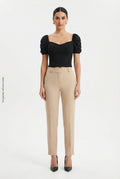 Top Corto Acanalado con Mangas Abullonadas Negro DAZY