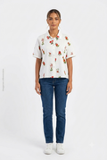 Blusa Blanca Manga Corta con Estampado Floral Rojo DAZY