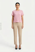 Camiseta de Punto Waffle Cuello Redondo Manga Corta Rosa Pastel DAZY
