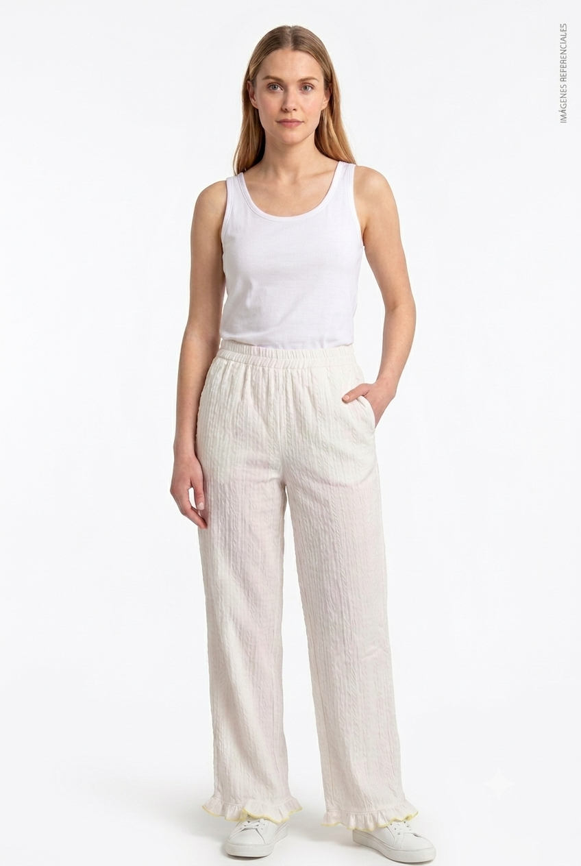 Pantalón Ancho Texturizado con Volante en Bastilla DAZY
