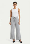 Pantalón Fluido Pierna Ancha con Cintura Elástica y Cordón Gris Claro DAZY