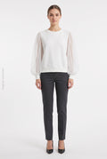 Sudadera Blanca Cuello Redondo con Mangas Abullonadas de Tul DAZY