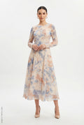 Vestido Midi de Manga Larga con Estampado Tie-Dye Abstracto DAZY
