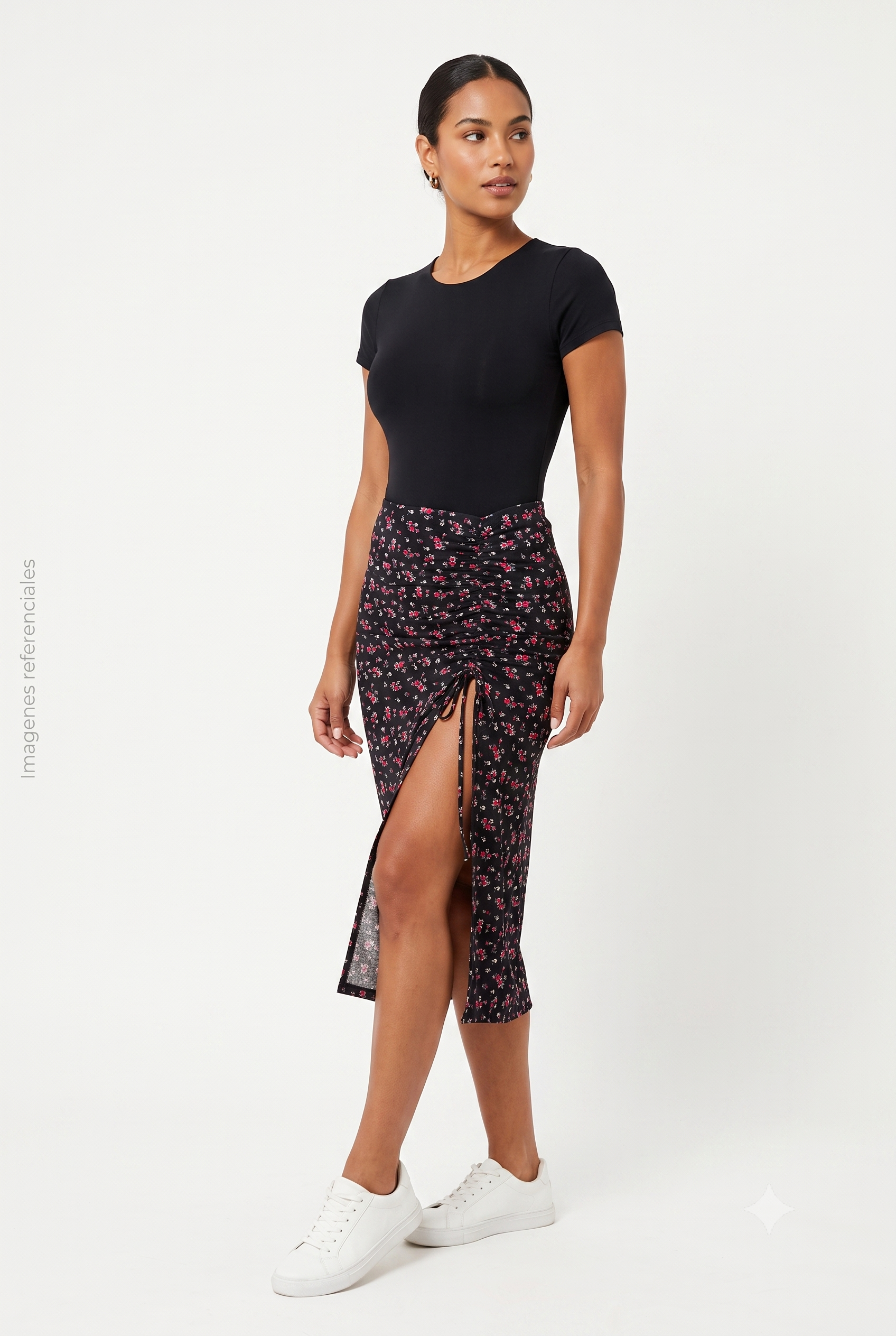 Falda Larga con Estampado Floral y Abertura Lateral Shein