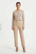 Top Corto de Manga Larga en Tejido Mullido Estilo Henley Beige DAZY