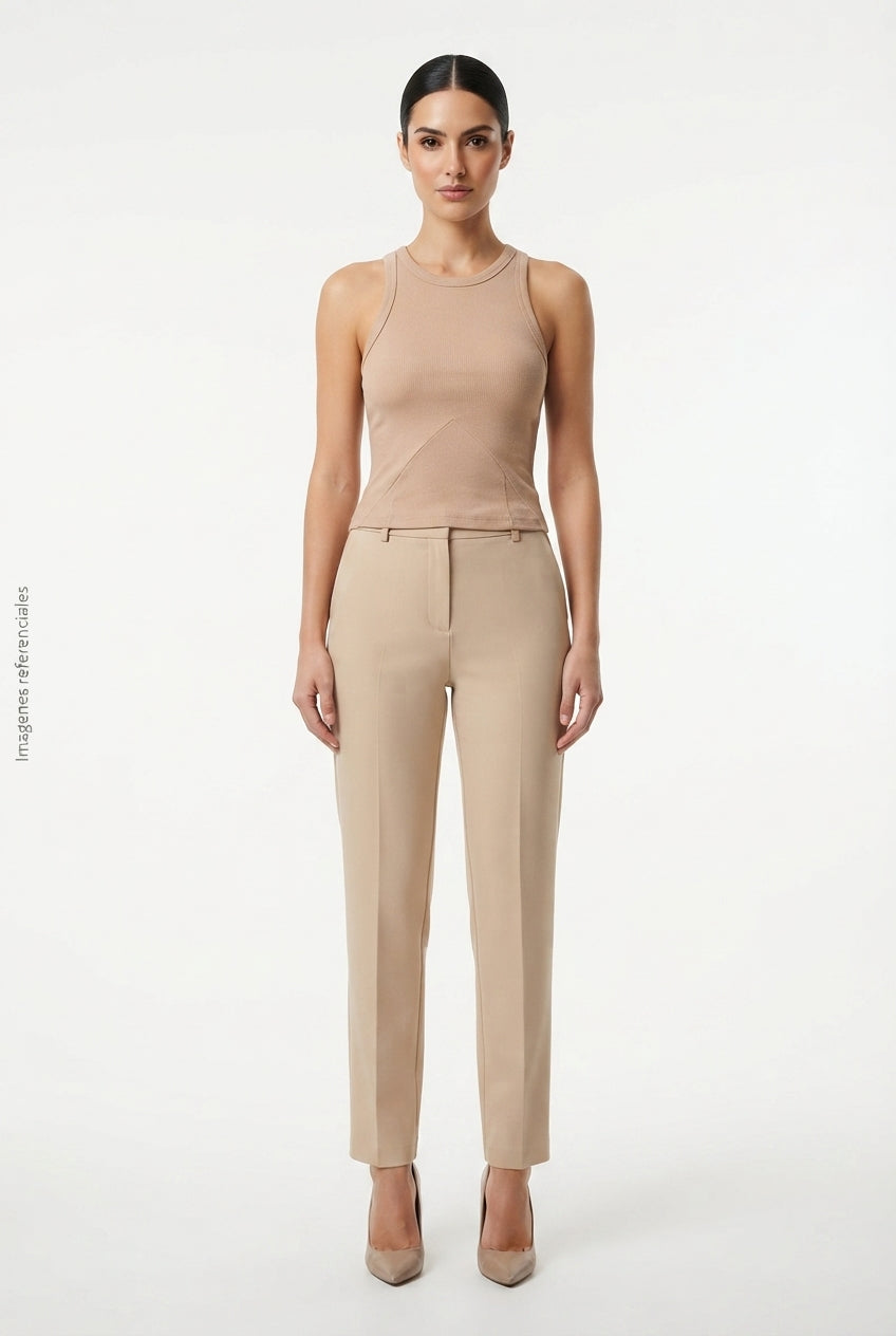 Camiseta de Tirantes Estilo Racerback Acanalada Beige DAZY