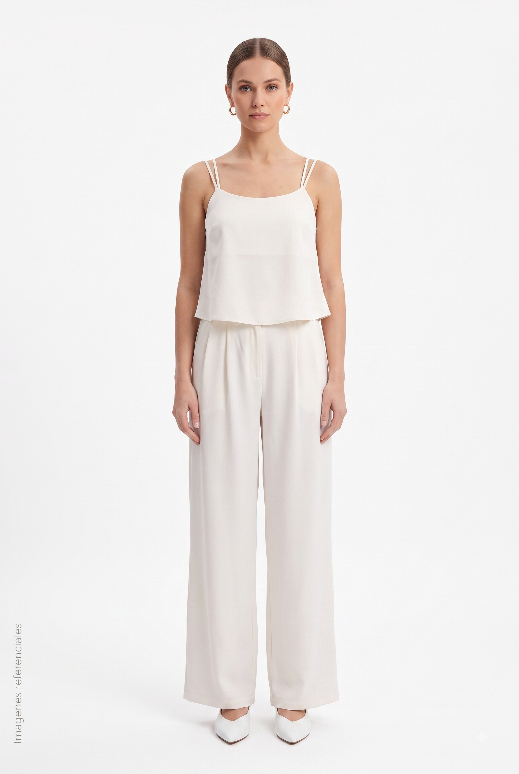 Conjunto Elegante con Tirantes Finos Pernera Ancha Blanco DAZY