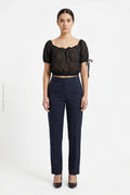 Blusa Corta de Encaje Manga Corta con Lazos y Escote Cuadrado Negra DAZY
