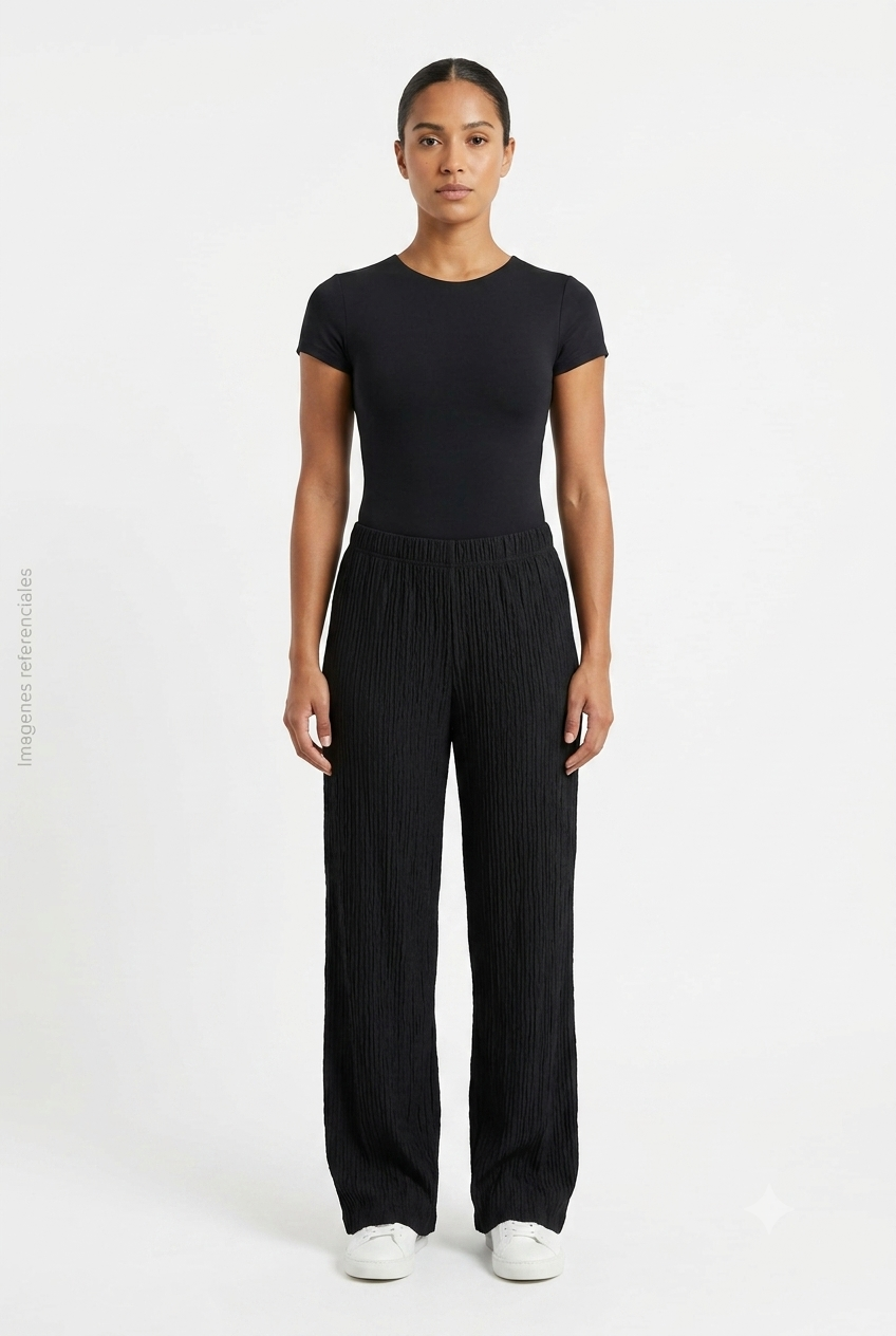 Pantalón Ancho Texturizado Plisado Negro DAZY