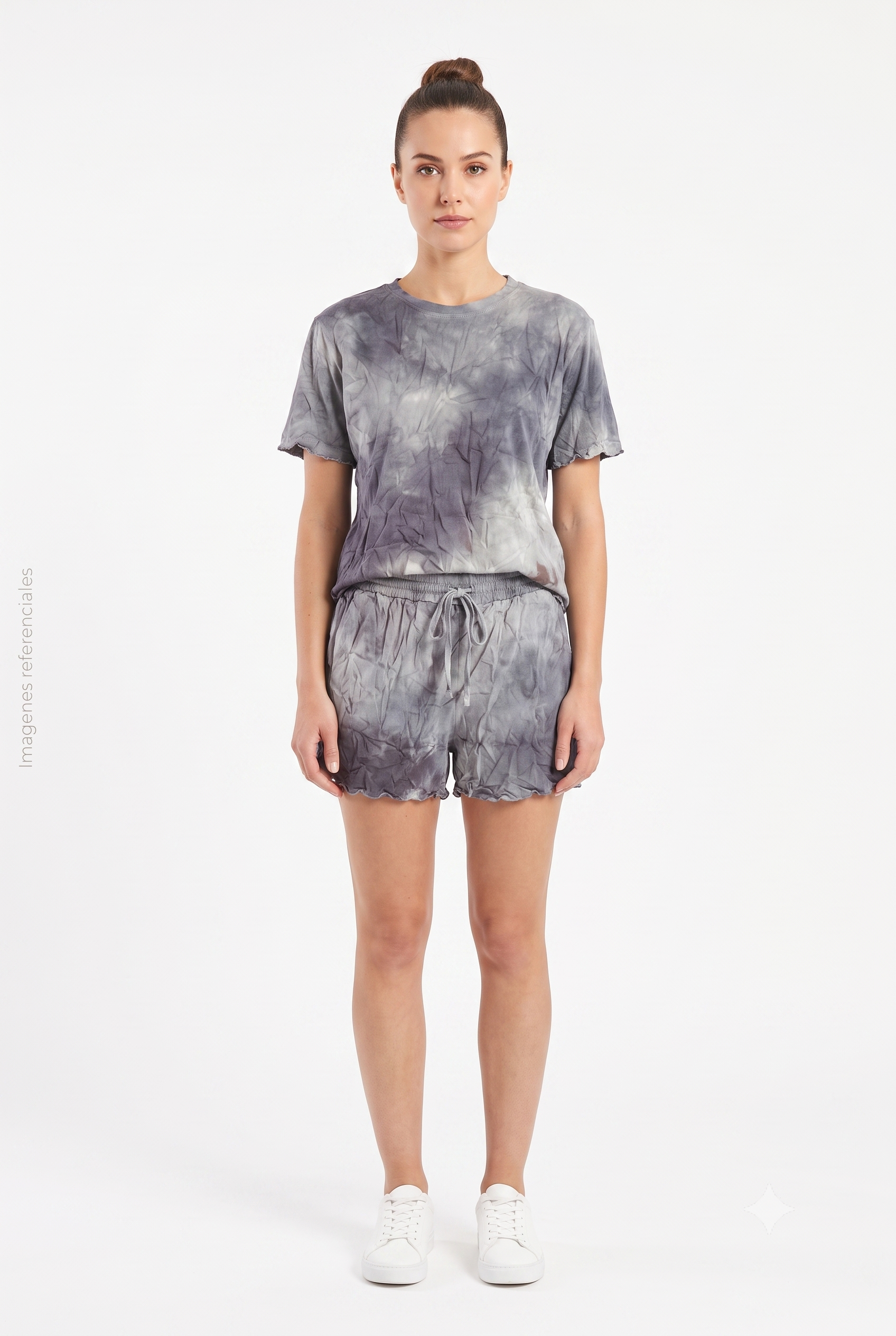 Conjunto de Dos Piezas Lavado al Ácido Gris Camiseta y Shorts DAZY