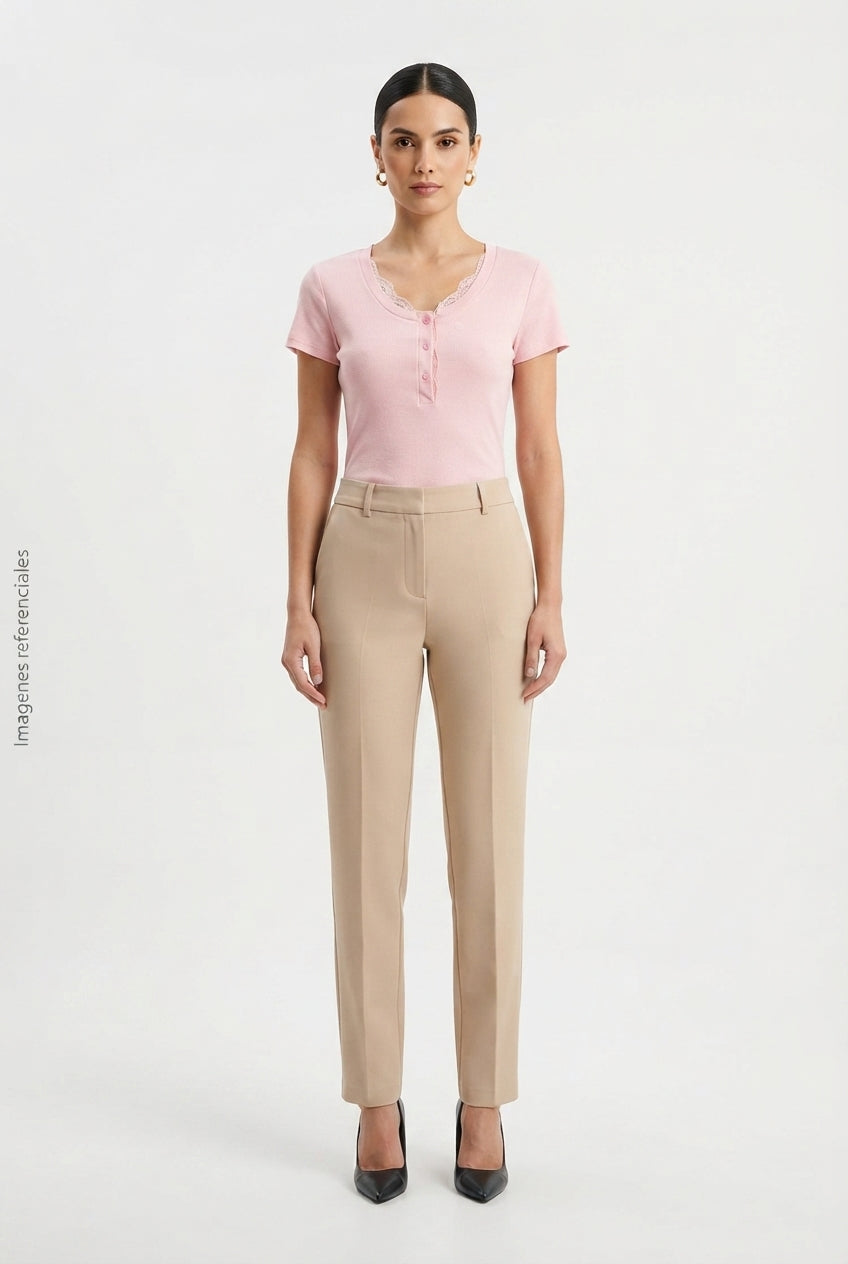 Blusa de Punto con Encaje y Botones Rosa Pastel DAZY