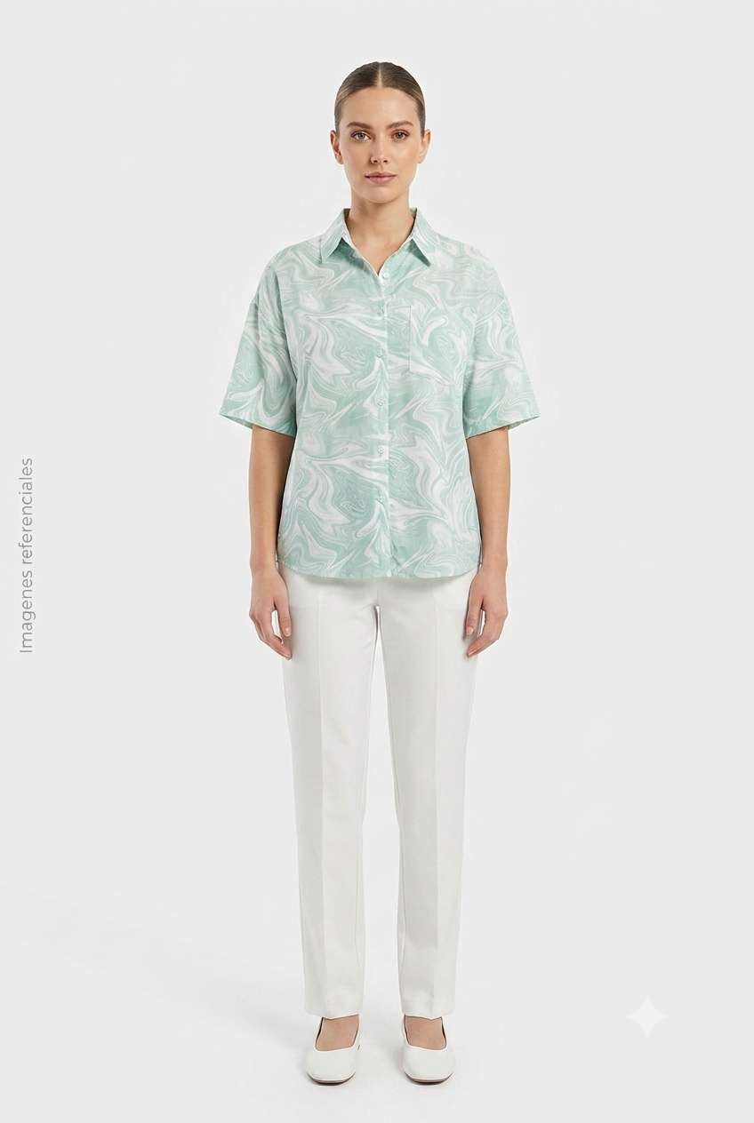 Camisa Manga Corta con Estampado Mármol Verde Menta DAZY