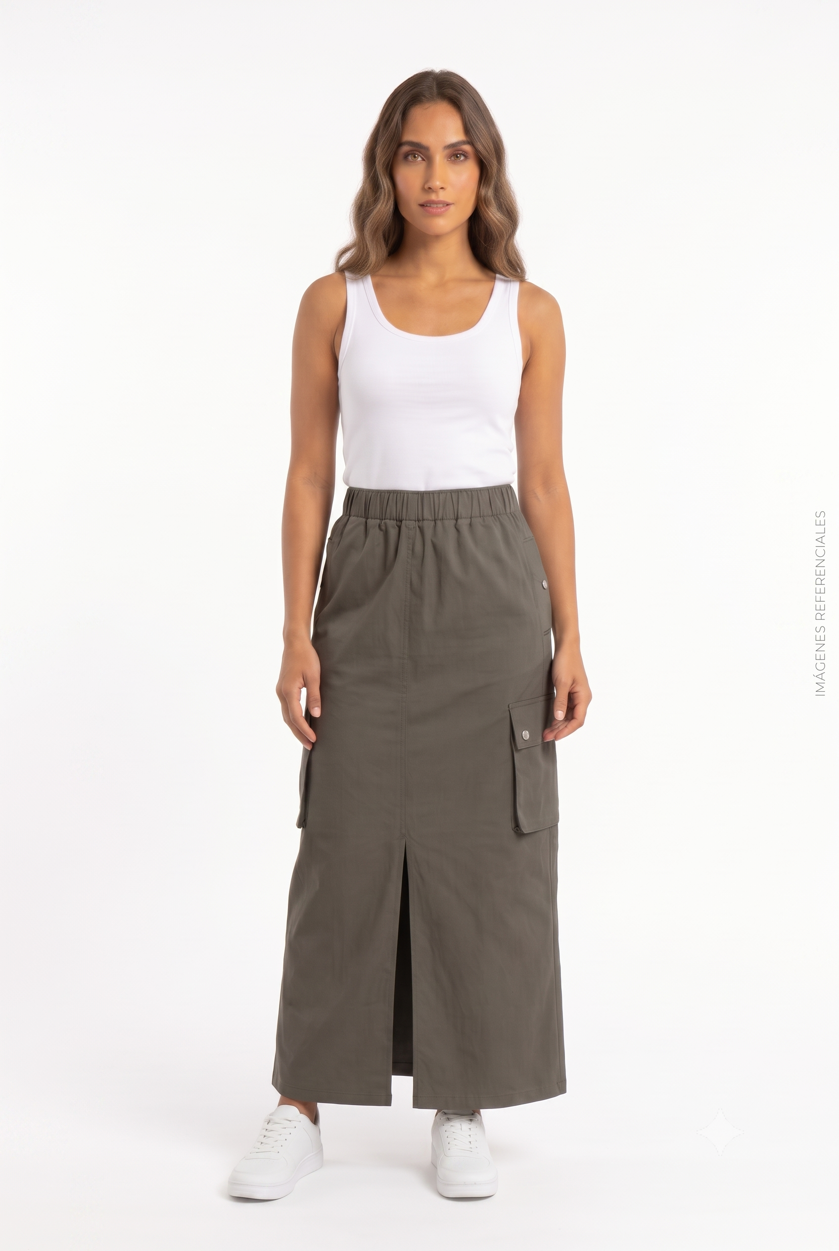 Falda Larga Cargo con Abertura Frontal y Bolsillos DAZY