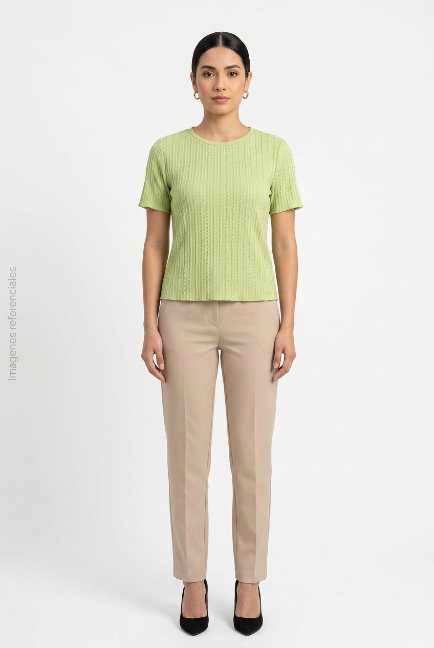 Camiseta Texturizada Cuello Redondo Manga Corta Verde Lima DAZY