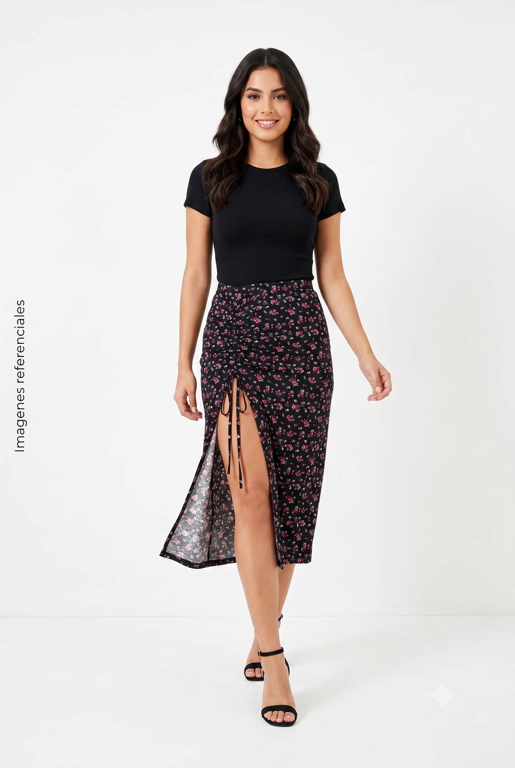Falda Larga con Estampado Floral y Abertura Lateral Shein