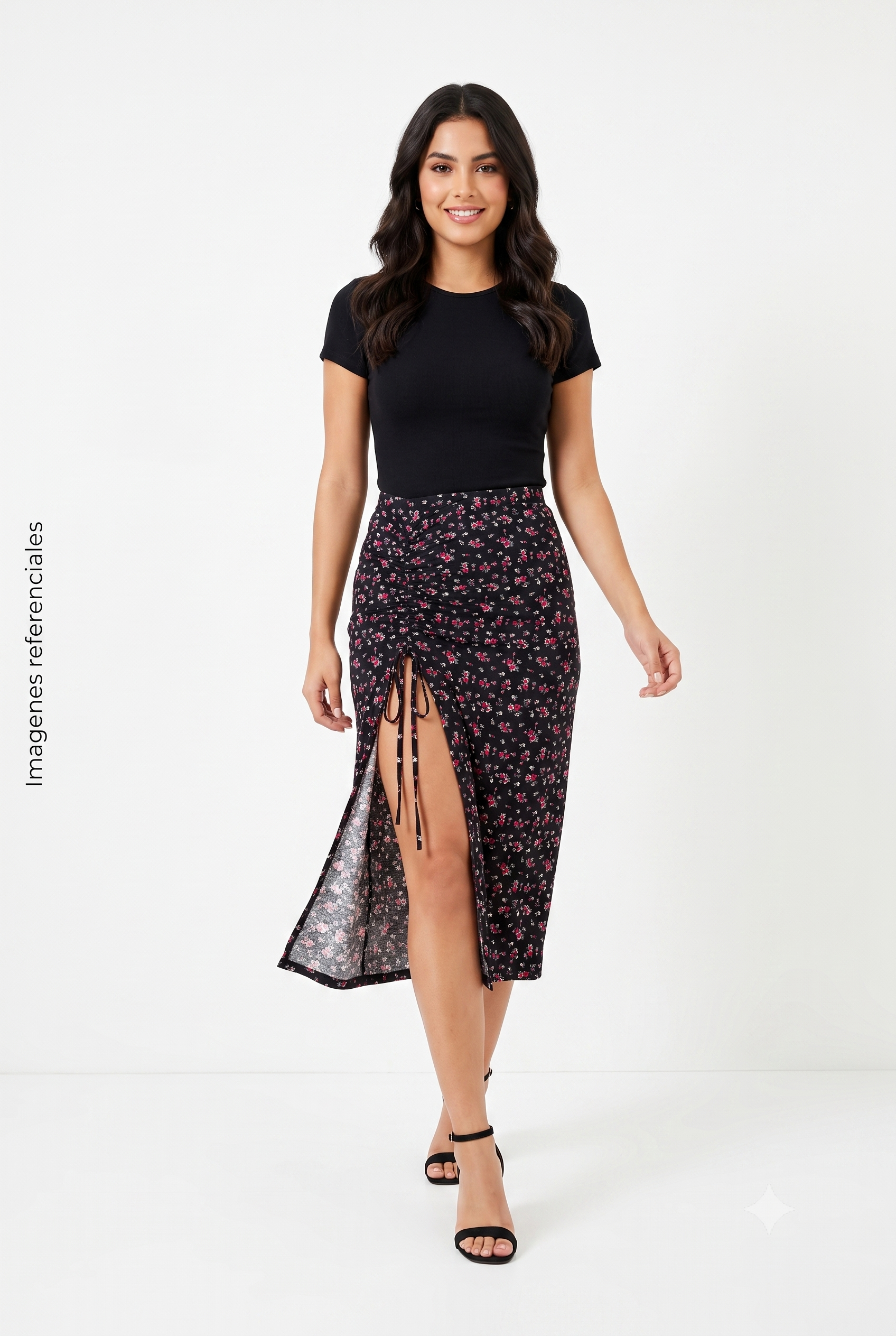 Falda Larga con Estampado Floral y Abertura Lateral Shein