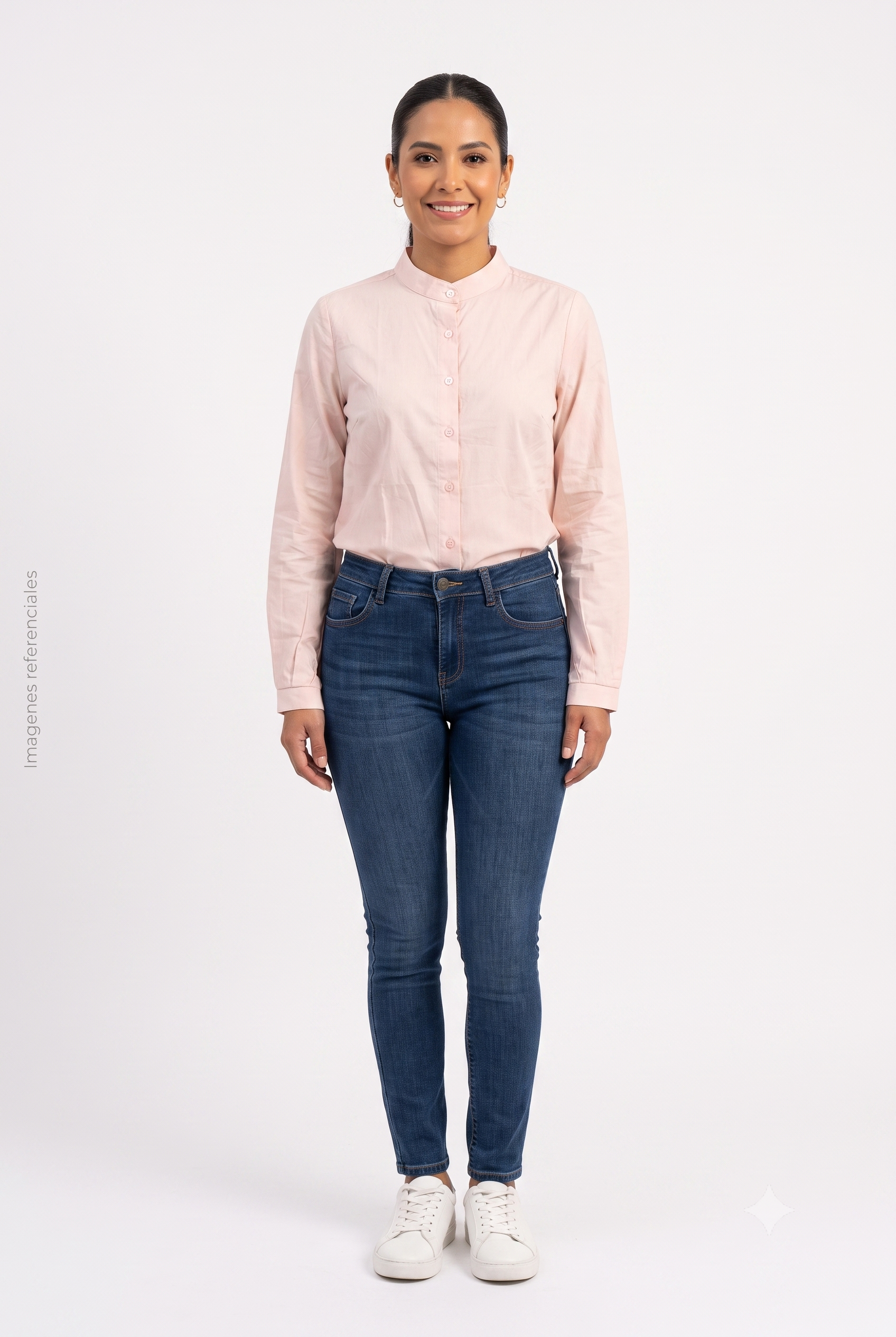 Camisa de Botones con Cuello Mandarín Rosa Pastel DAZY