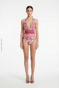 Bañador Entero con Estampado de Cadenas y Escote Halter SHEIN