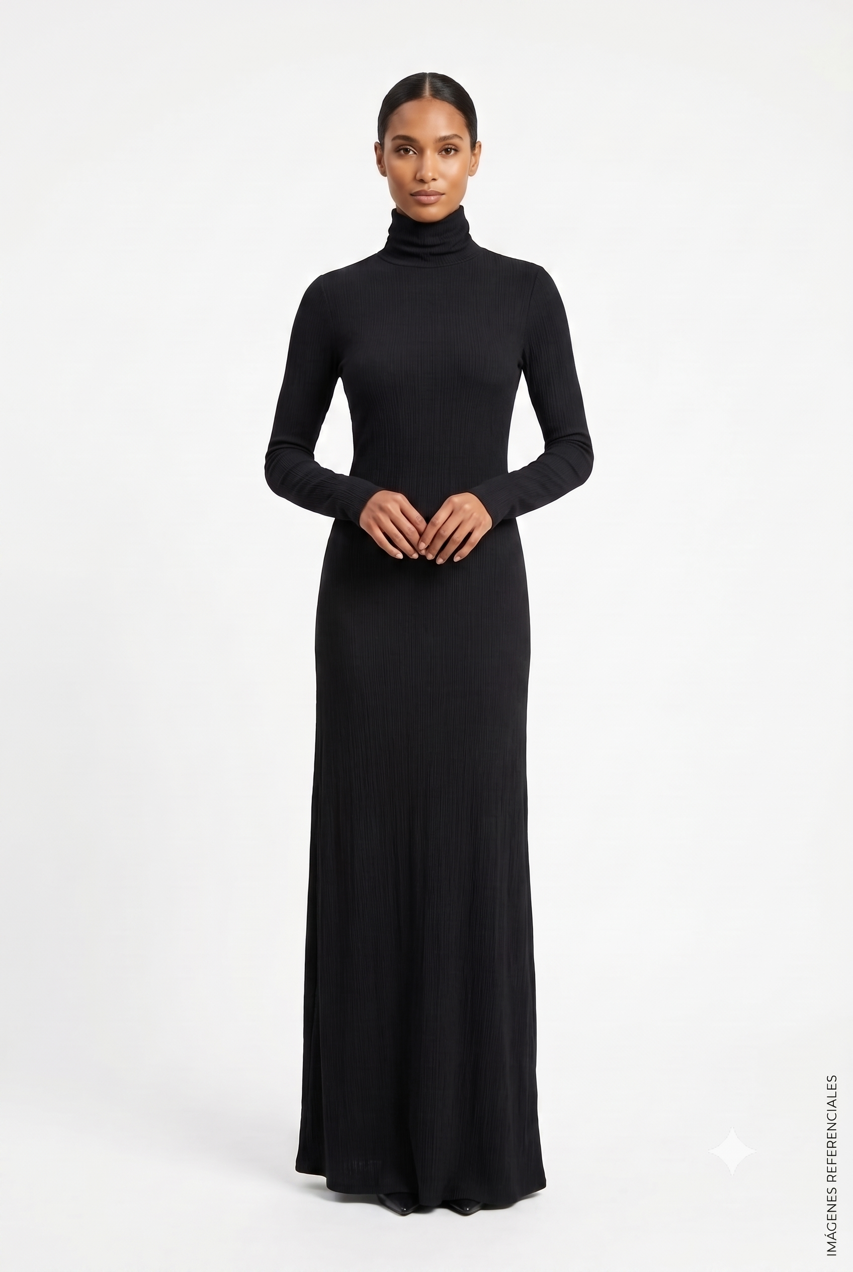 Vestido Largo Ajustado de Cuello Alto y Manga Larga DAZY