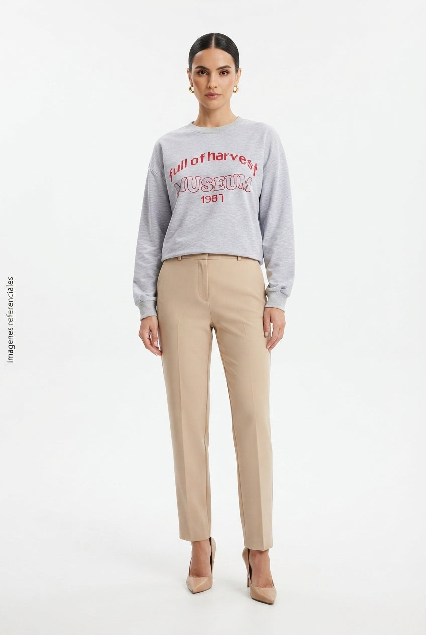 Sudadera Gris Jaspeado con Estampado Gráfico "Full of Harvest" DAZY