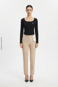 Conjunto de Top Manga Larga y Pantalón de Vestir Beige DAZY