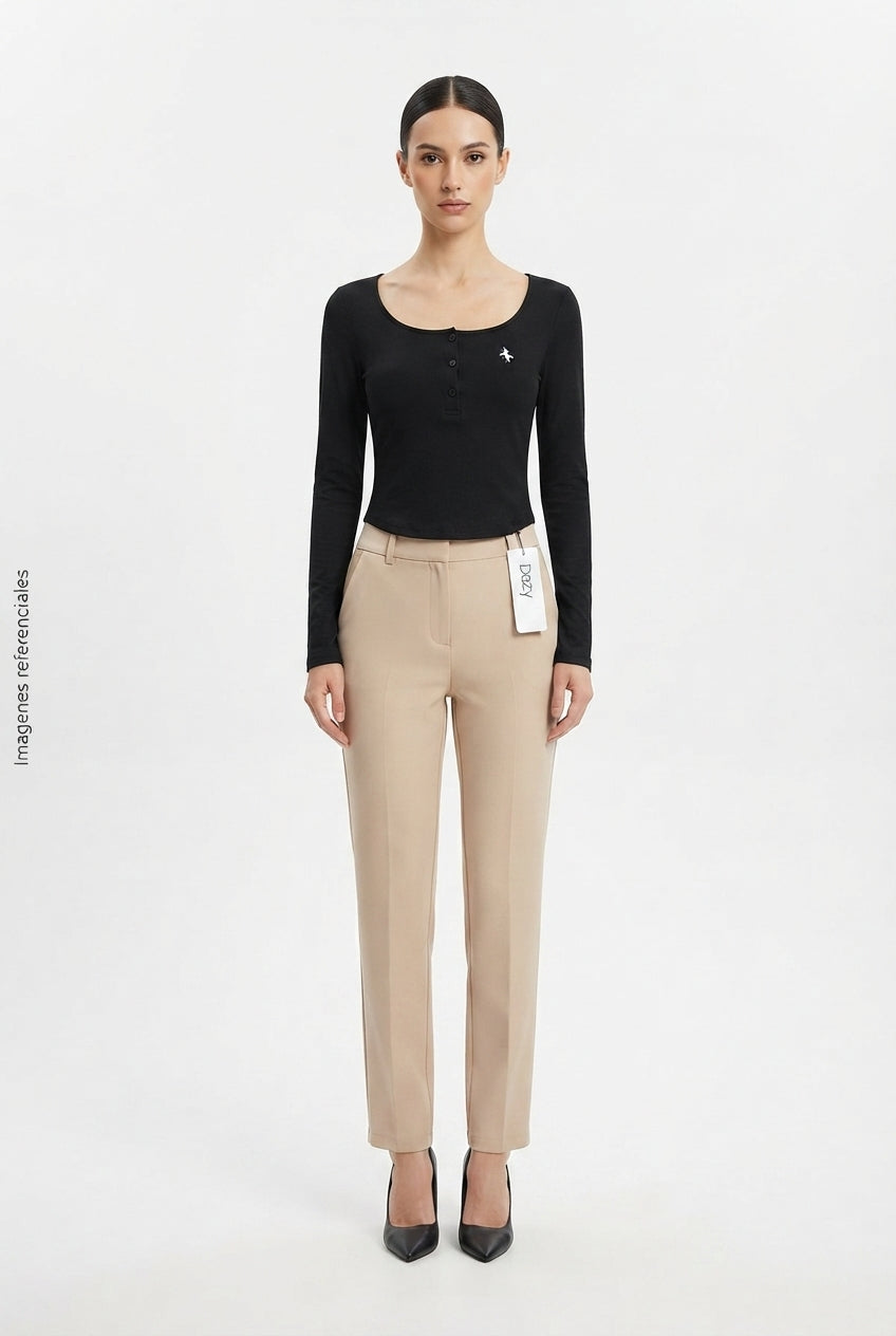 Conjunto de Top Manga Larga y Pantalón de Vestir Beige DAZY